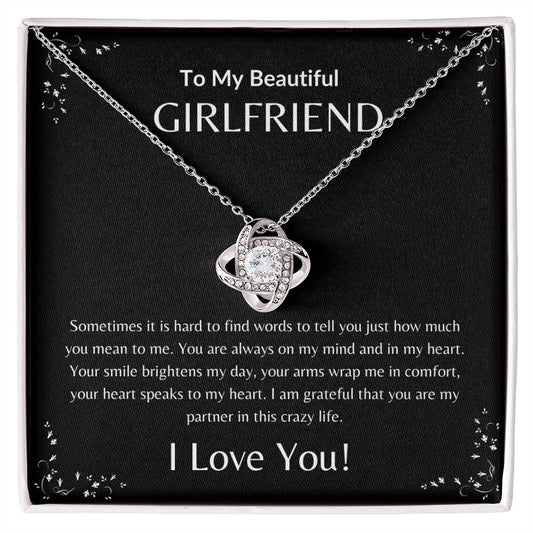 To My Beautiful Girlfriend - Love Knot Necklace is the perfect gift to show her how much you love and cherish her.  Present it to her for Valentine's Day, Birthday, Graduation, Special Moments or Just Because.